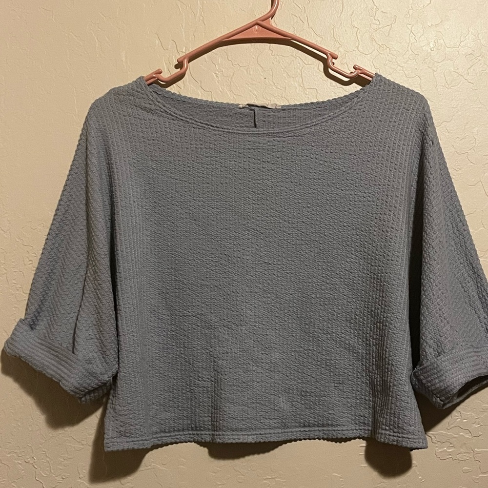 light blue flowy crop top